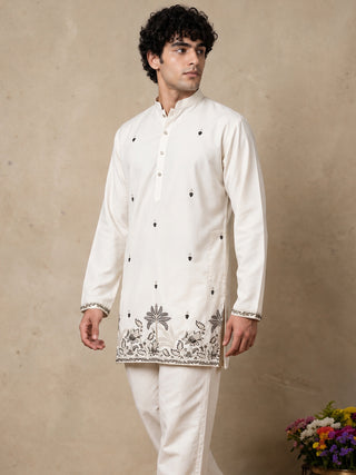 Silk Blend Embroidered Short Kurta