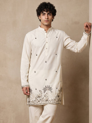 Silk Blend Embroidered Short Kurta