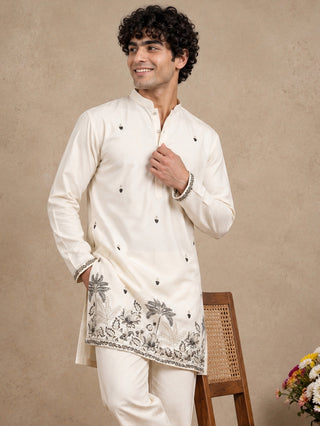 Silk Blend Embroidered Short Kurta