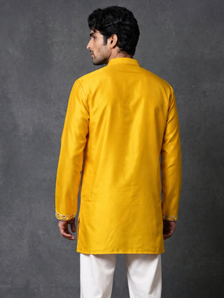 Silk Blend Floral Embroidered Short Kurta