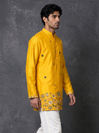 Silk Blend Floral Embroidered Short Kurta