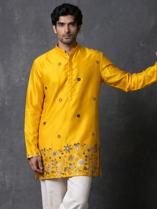 Silk Blend Floral Embroidered Short Kurta