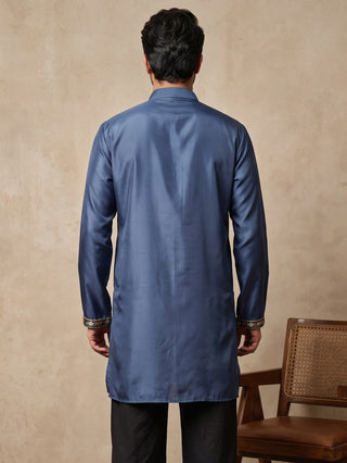 Silk Blend Floral Embroidered Short Kurta