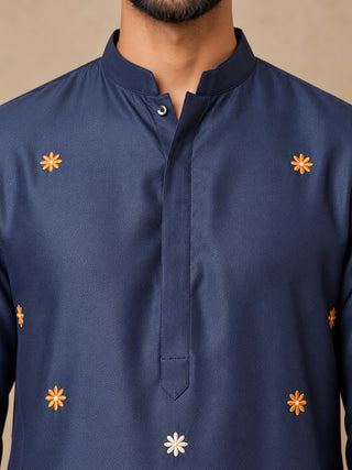 Silk Blend Floral Embroidered Short Kurta