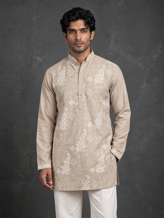 Cotton Geometric Embroidered Short Kurta