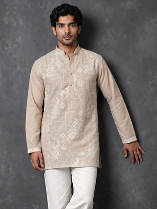 Cotton Geometric Embroidered Short Kurta