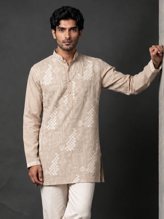 Cotton Geometric Embroidered Short Kurta