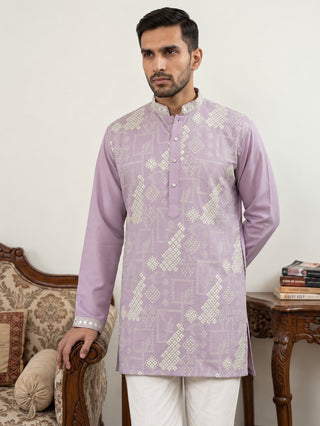 Cotton Geometric Embroidered Short Kurta