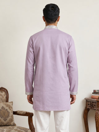 Cotton Geometric Embroidered Short Kurta