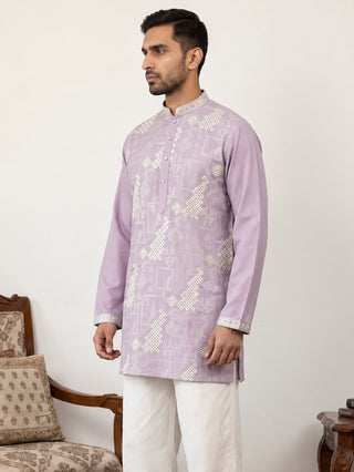 Cotton Geometric Embroidered Short Kurta