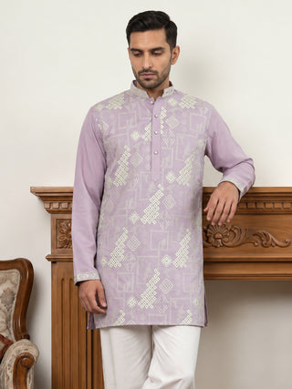 Cotton Geometric Embroidered Short Kurta
