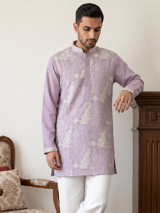Cotton Geometric Embroidered Short Kurta