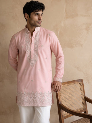 Cotton Geometric Embroidered Short Kurta