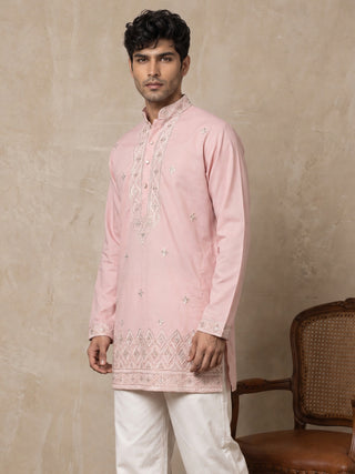 Cotton Geometric Embroidered Short Kurta