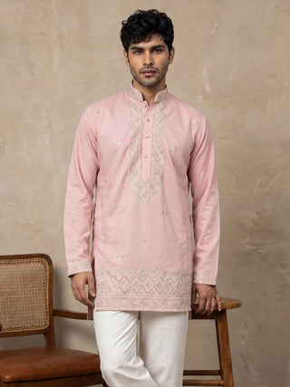Cotton Geometric Embroidered Short Kurta