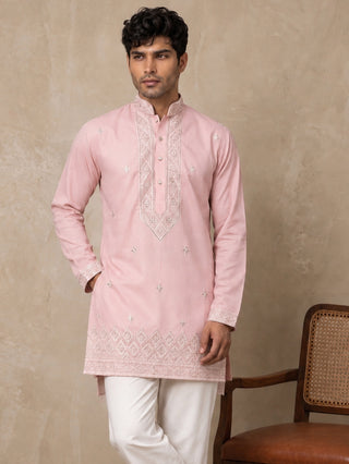 Cotton Geometric Embroidered Short Kurta