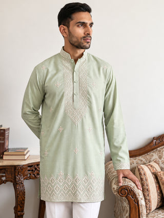 Cotton Geometric Embroidered Short Kurta