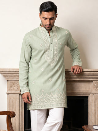Cotton Geometric Embroidered Short Kurta