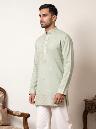 Cotton Geometric Embroidered Short Kurta