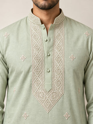 Cotton Geometric Embroidered Short Kurta