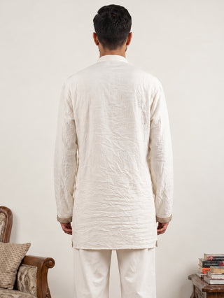 Embroidered Silk Blend Short Kurta