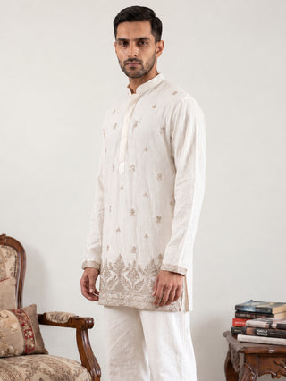 Embroidered Silk Blend Short Kurta