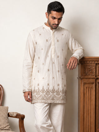Embroidered Silk Blend Short Kurta