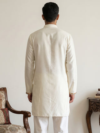 Silk Blend Embroidered Short Kurta