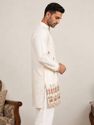 Silk Blend Embroidered Short Kurta