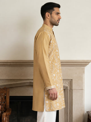 Floral Embroidered Silk Blend Short Kurta