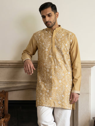 Floral Embroidered Silk Blend Short Kurta