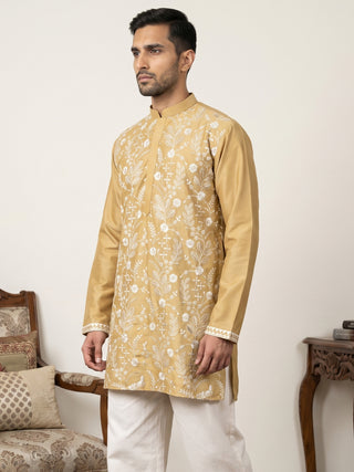 Floral Embroidered Silk Blend Short Kurta