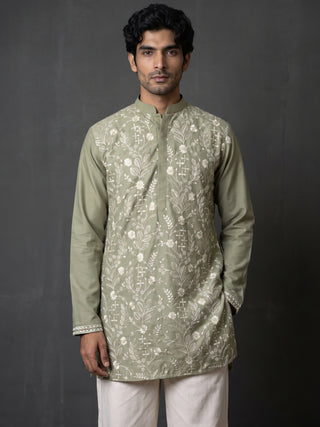 Floral Embroidered Silk Blend Short Kurta