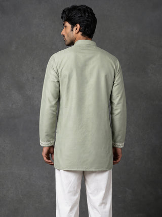 Floral Embroidered Silk Blend Short Kurta
