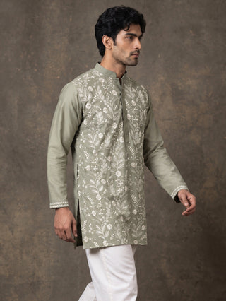 Floral Embroidered Silk Blend Short Kurta