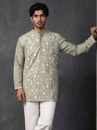 Floral Embroidered Silk Blend Short Kurta