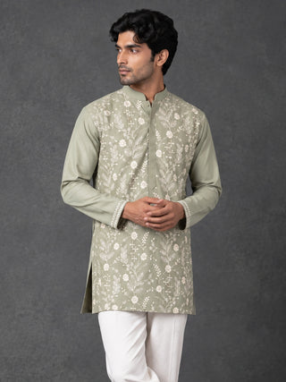 Floral Embroidered Silk Blend Short Kurta