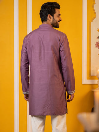 Floral Embroidered Silk Blend Short Kurta