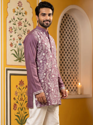 Floral Embroidered Silk Blend Short Kurta