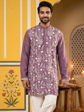 Floral Embroidered Silk Blend Short Kurta