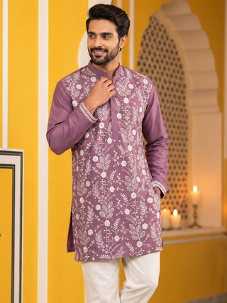 Floral Embroidered Silk Blend Short Kurta
