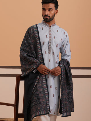 Paisley Print Kurta with Contrast Dupatta