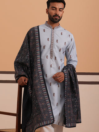 Paisley Print Kurta with Contrast Dupatta