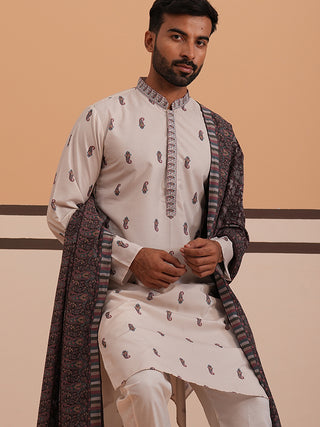 Paisley Print Kurta with Contrast Dupatta