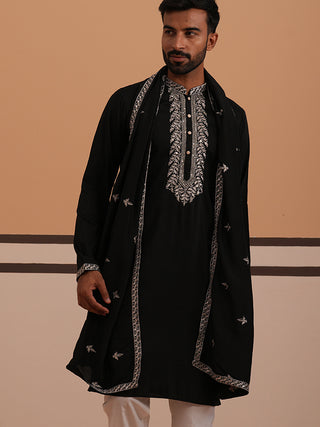 Silk Blend Kurta with Matching Embroidered Dupatta