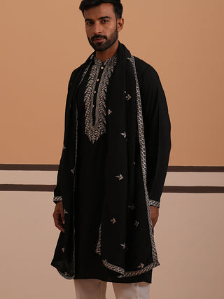 Silk Blend Kurta with Matching Embroidered Dupatta
