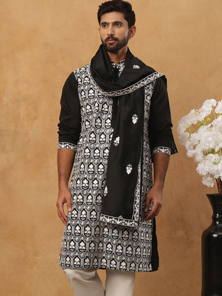 Silk Blend Embroidered Kurta & Dupatta