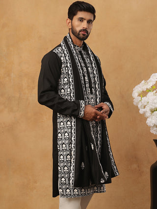 Silk Blend Embroidered Kurta & Dupatta