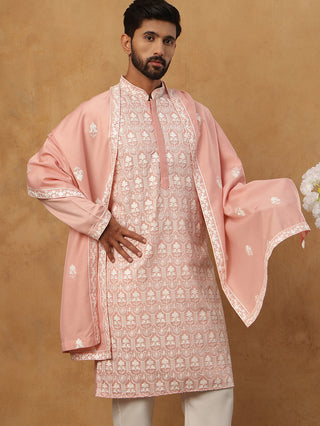 Silk Blend Embroidered Kurta & Dupatta