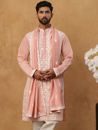 Silk Blend Embroidered Kurta & Dupatta